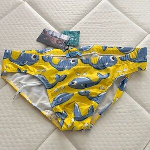 MIZOK Mens Whales Prints Swim Briefs Sexy Funny Cartoon Swimsuit Bikini